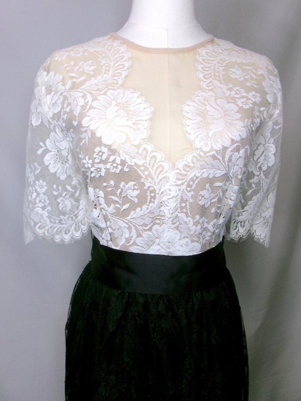 William Pearson Lace Cocktail Dress Illusion Fit Flare Black Cream